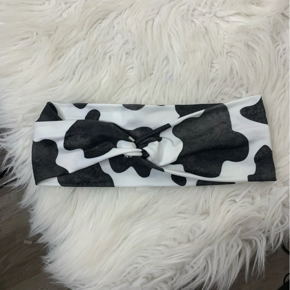 Black and White Cow Print Stretch Headband